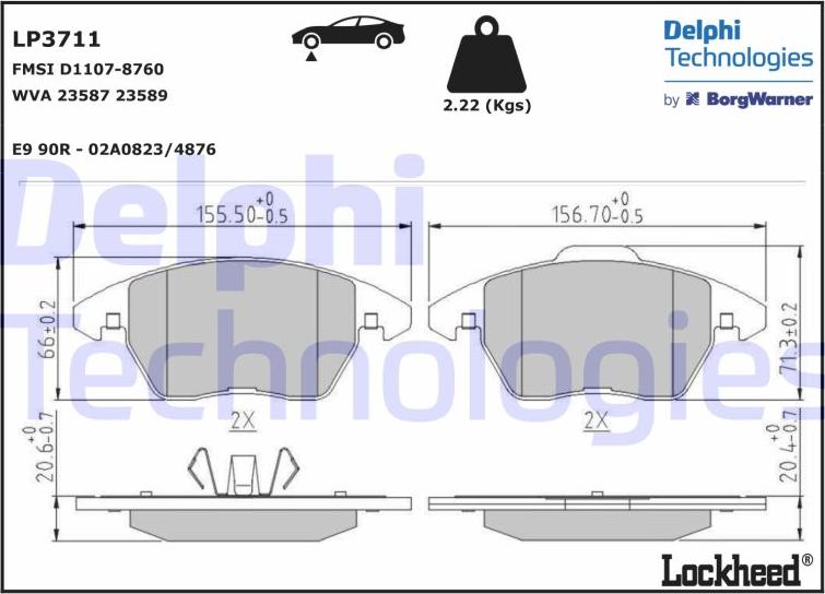 Delphi LP3711 - Тормозные колодки, дисковые, комплект autosila-amz.com