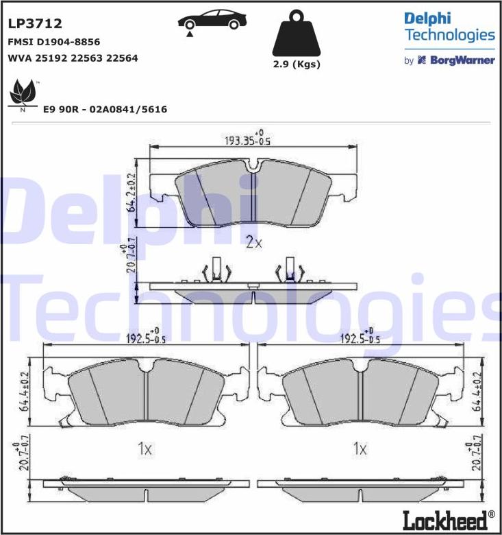 Delphi LP3712 - Тормозные колодки, дисковые, комплект autosila-amz.com