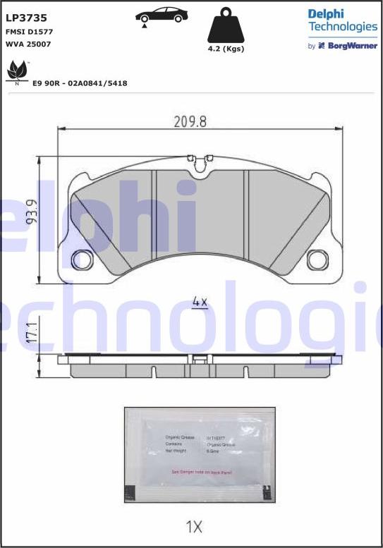 Delphi LP3735 - Тормозные колодки, дисковые, комплект autosila-amz.com