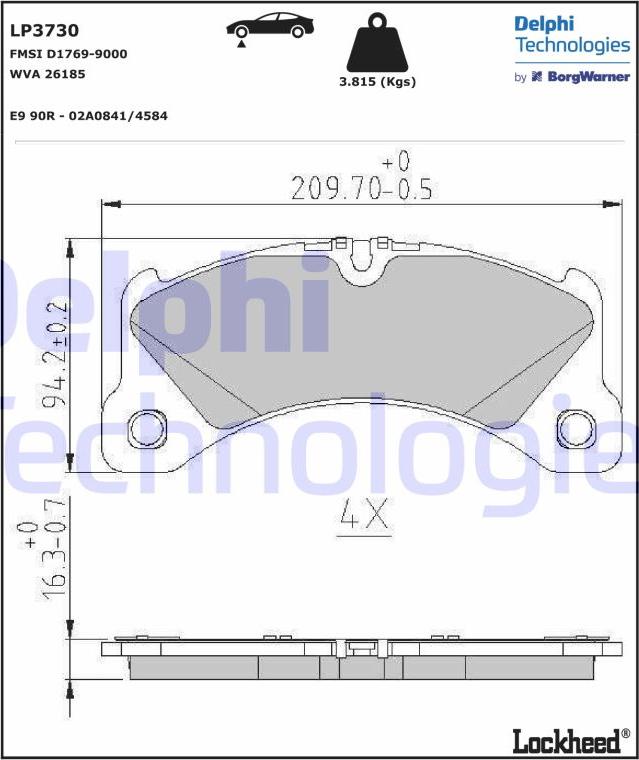 Delphi LP3730 - Тормозные колодки, дисковые, комплект autosila-amz.com