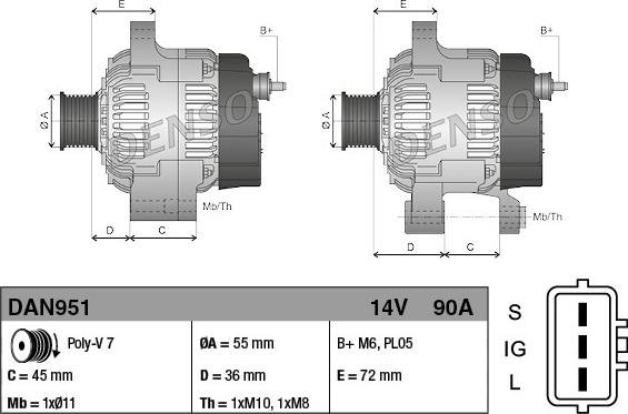 Denso DAN951 - Генератор autosila-amz.com