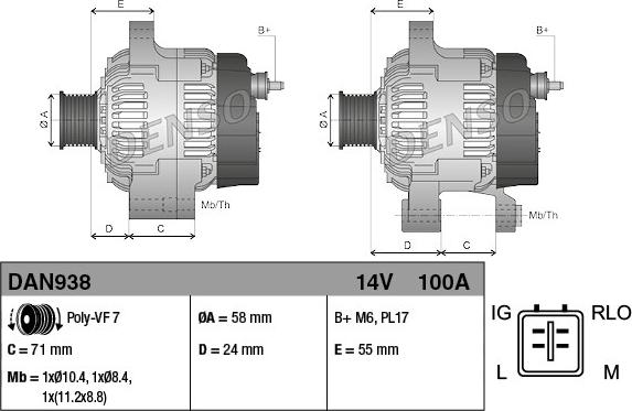 Denso DAN938 - Генератор autosila-amz.com