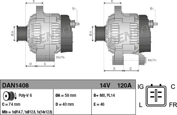 Denso DAN1408 - Генератор autosila-amz.com