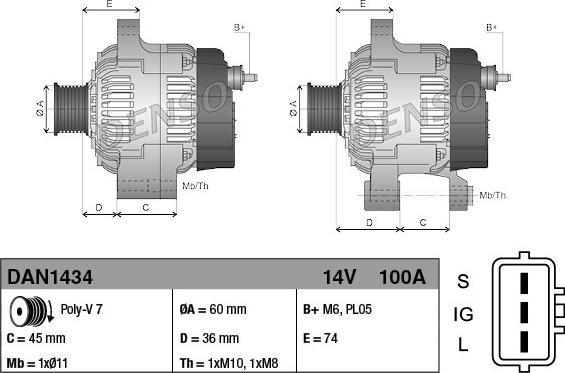 Denso DAN1434 - Генератор autosila-amz.com