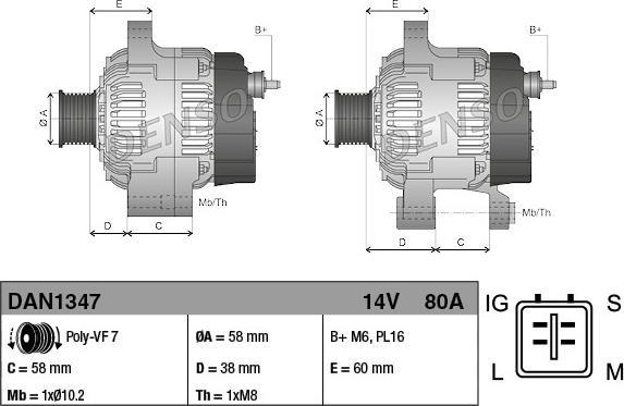 Denso DAN1347 - Генератор autosila-amz.com