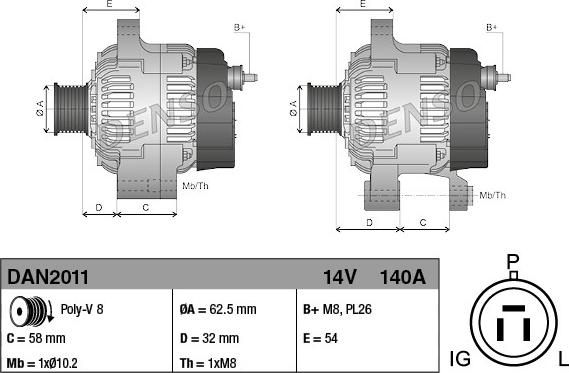 Denso DAN2011 - Генератор Heavy duty 14V 140A autosila-amz.com