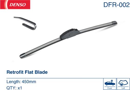 Denso DFR-002 - Щётка стеклоочистителя 450 мм безкаркасная - Крепление крючок autosila-amz.com