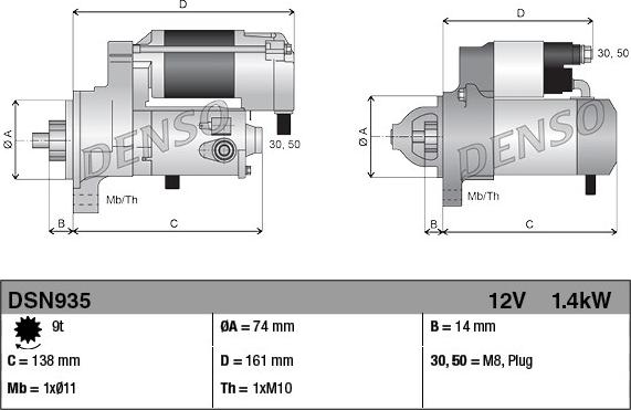 Denso DSN935 - Стартер (12V, 1,4kW) TOYOTA YARIS, YARIS VERSO 1.3 08.99-10.05 autosila-amz.com