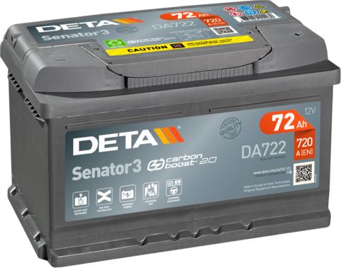 DETA DA722 - Стартерная аккумуляторная батарея, АКБ autosila-amz.com