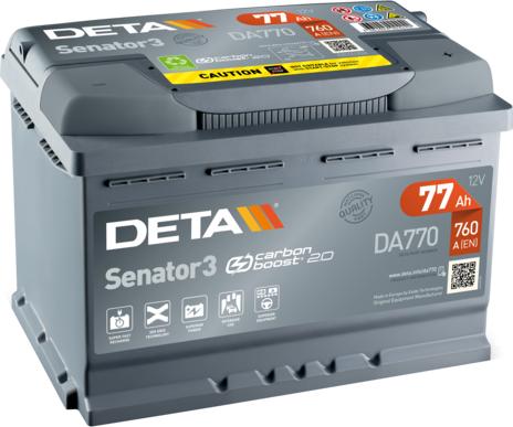 DETA DA770 - Аккумуляторная батарея 77Ah DETA SENATOR3 12 V 77 AH 760 A ETN 0(R+) B13 278x175x190mm 18.6kg autosila-amz.com