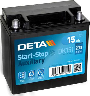 DETA DK151 - Стартерная аккумуляторная батарея, АКБ autosila-amz.com