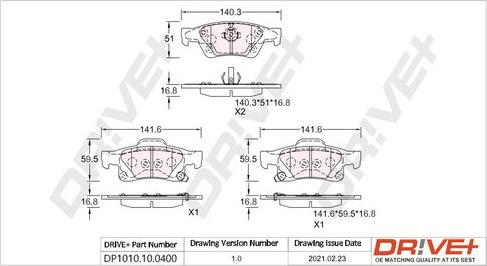 Dr!ve+ DP1010.10.0400 - Тормозные колодки, дисковые, комплект autosila-amz.com