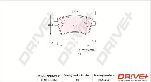 Dr!ve+ DP1010.10.0470 - Тормозные колодки, дисковые, комплект autosila-amz.com