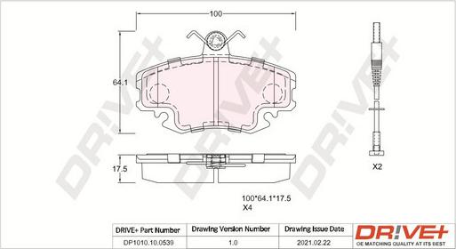 Dr!ve+ DP1010.10.0539 - Тормозные колодки, дисковые, комплект autosila-amz.com