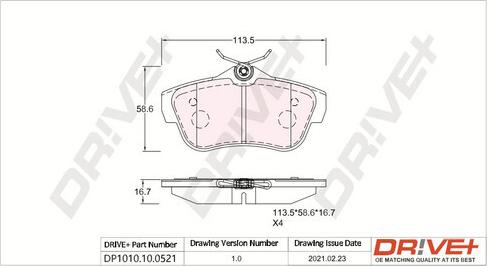 Dr!ve+ DP1010.10.0521 - Тормозные колодки, дисковые, комплект autosila-amz.com