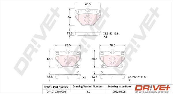 Dr!ve+ DP1010.10.0096 - Тормозные колодки, дисковые, комплект autosila-amz.com