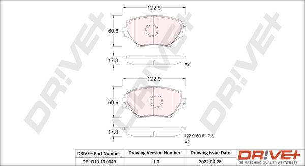 Dr!ve+ DP1010.10.0049 - Тормозные колодки, дисковые, комплект autosila-amz.com