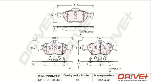 Dr!ve+ DP1010.10.0044 - Тормозные колодки, дисковые, комплект autosila-amz.com