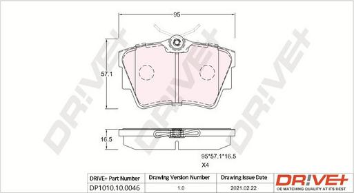 Dr!ve+ DP1010.10.0046 - Тормозные колодки, дисковые, комплект autosila-amz.com