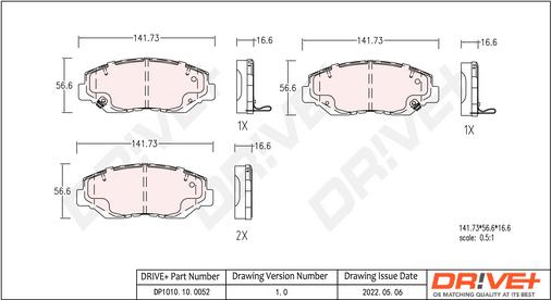 Dr!ve+ DP1010.10.0052 - Тормозные колодки, дисковые, комплект autosila-amz.com