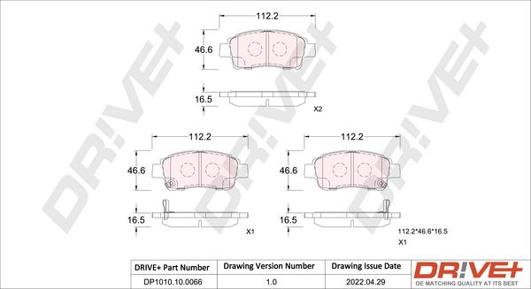 Dr!ve+ DP1010.10.0066 - Тормозные колодки, дисковые, комплект autosila-amz.com