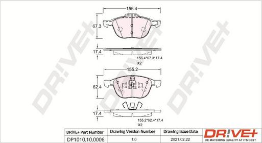 Dr!ve+ DP1010.10.0006 - Тормозные колодки, дисковые, комплект autosila-amz.com