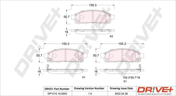 Dr!ve+ DP1010.10.0003 - Тормозные колодки, дисковые, комплект autosila-amz.com