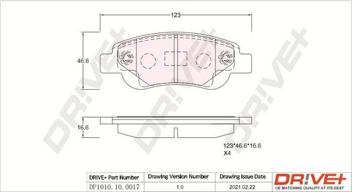 Dr!ve+ DP1010.10.0017 - Тормозные колодки, дисковые, комплект autosila-amz.com