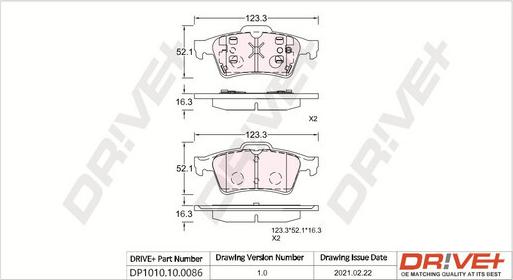 Dr!ve+ DP1010.10.0086 - Тормозные колодки, дисковые, комплект autosila-amz.com