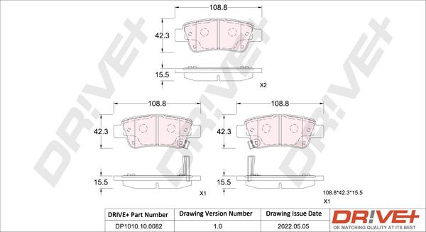 Dr!ve+ DP1010.10.0082 - Тормозные колодки, дисковые, комплект autosila-amz.com