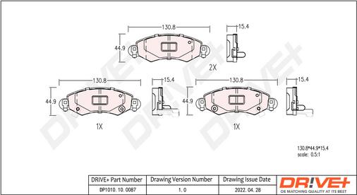 Dr!ve+ DP1010.10.0087 - Тормозные колодки, дисковые, комплект autosila-amz.com