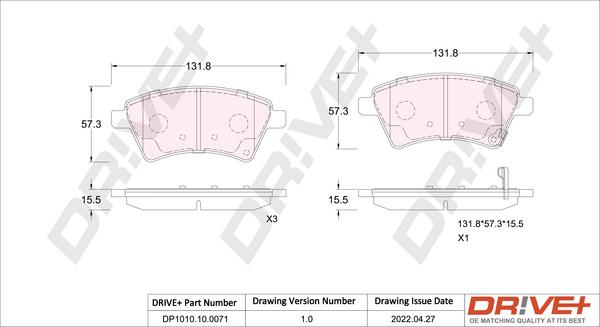 Dr!ve+ DP1010.10.0071 - Тормозные колодки, дисковые, комплект autosila-amz.com