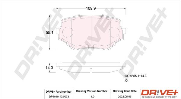 Dr!ve+ DP1010.10.0073 - Тормозные колодки, дисковые, комплект autosila-amz.com