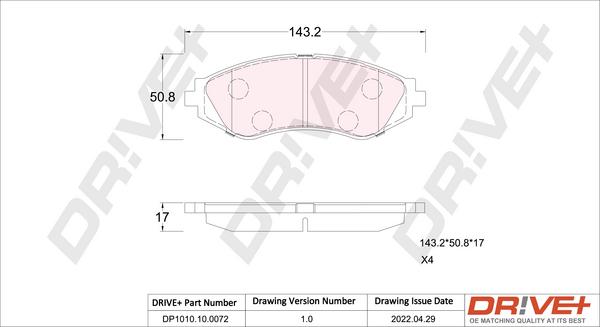 Dr!ve+ DP1010.10.0072 - Тормозные колодки, дисковые, комплект autosila-amz.com