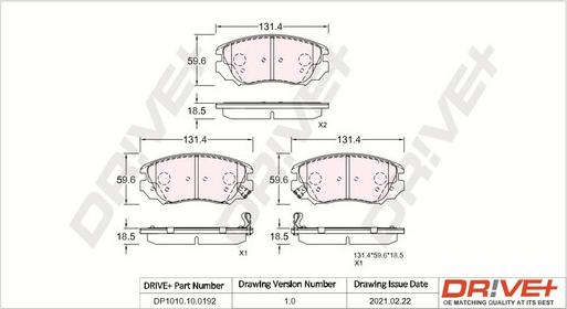 Dr!ve+ DP1010.10.0192 - Тормозные колодки, дисковые, комплект autosila-amz.com