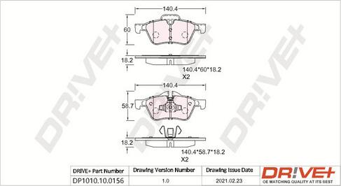 Dr!ve+ DP1010.10.0156 - Тормозные колодки, дисковые, комплект autosila-amz.com