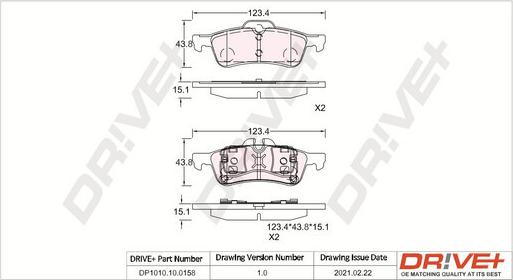 Dr!ve+ DP1010.10.0158 - Тормозные колодки, дисковые, комплект autosila-amz.com