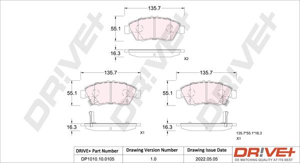 Dr!ve+ DP1010.10.0105 - Тормозные колодки, дисковые, комплект autosila-amz.com