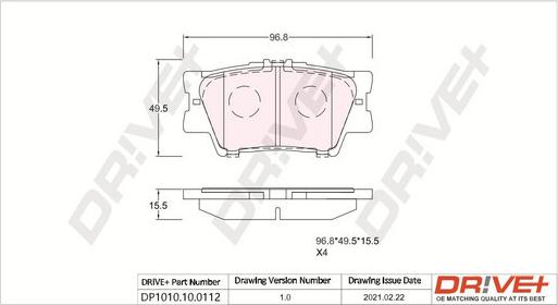 Dr!ve+ DP1010.10.0112 - Тормозные колодки, дисковые, комплект autosila-amz.com