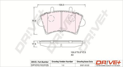 Dr!ve+ DP1010.10.0135 - Тормозные колодки, дисковые, комплект autosila-amz.com