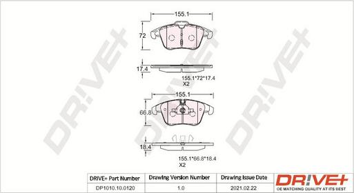 Dr!ve+ DP1010.10.0120 - Тормозные колодки, дисковые, комплект autosila-amz.com