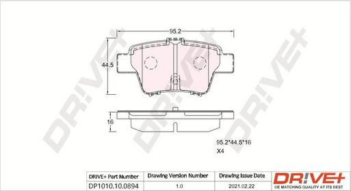 Dr!ve+ DP1010.10.0894 - Тормозные колодки, дисковые, комплект autosila-amz.com