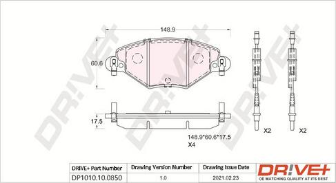 Dr!ve+ DP1010.10.0850 - Тормозные колодки, дисковые, комплект autosila-amz.com