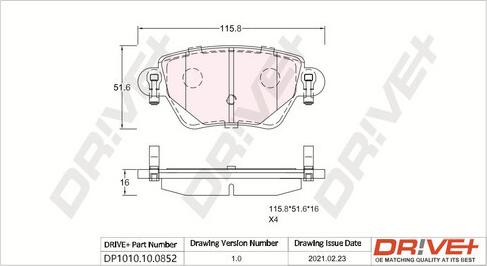 Dr!ve+ DP1010.10.0852 - Тормозные колодки, дисковые, комплект autosila-amz.com