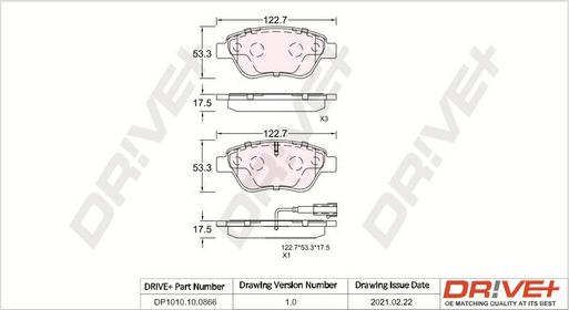 Dr!ve+ DP1010.10.0866 - Тормозные колодки, дисковые, комплект autosila-amz.com