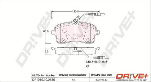 Dr!ve+ DP1010.10.0886 - Тормозные колодки, дисковые, комплект autosila-amz.com