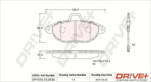 Dr!ve+ DP1010.10.0836 - Тормозные колодки, дисковые, комплект autosila-amz.com