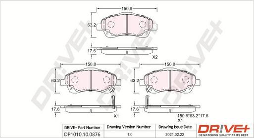 Dr!ve+ DP1010.10.0876 - Тормозные колодки, дисковые, комплект autosila-amz.com