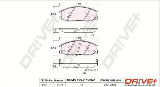 Dr!ve+ DP1010.10.0871 - Тормозные колодки, дисковые, комплект autosila-amz.com