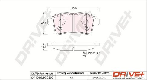 Dr!ve+ DP1010.10.0390 - Тормозные колодки, дисковые, комплект autosila-amz.com